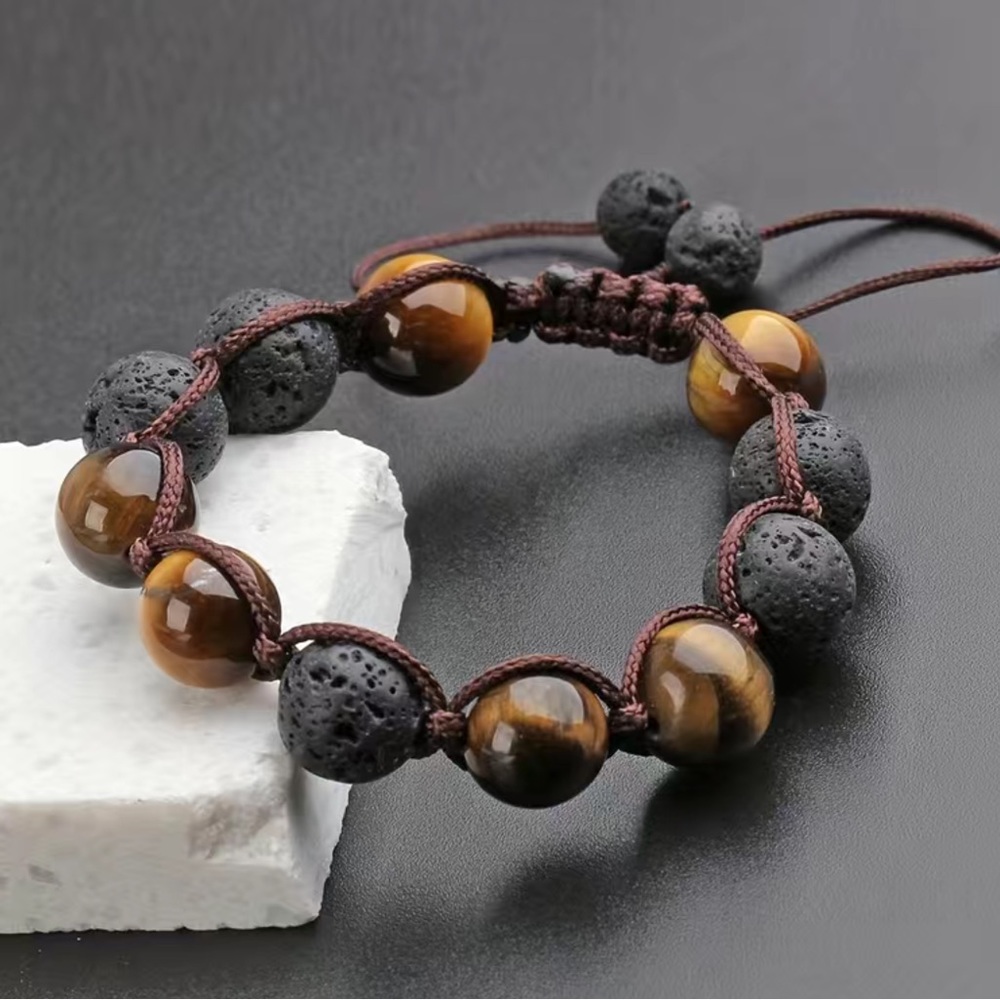 Tigers eye and Lavastone adjustable bracelet